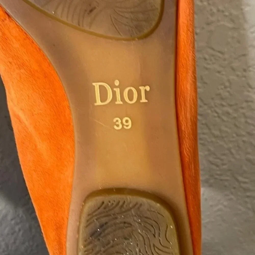 Christian Dior Ballet Flats Orange Suede Bow Ribbon Women's‎ Size 39 EU/9 US